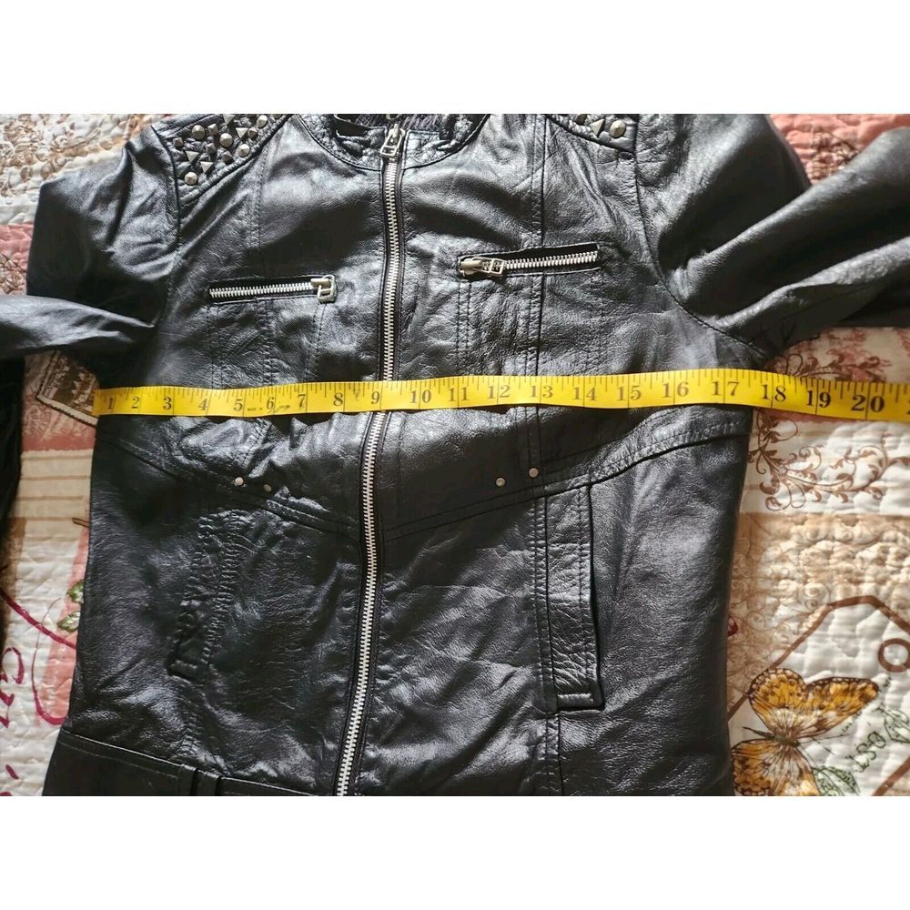 Zara Trf Women's Leather studded motorcycle jacket Black Full-Zip Size S - Picture 8 of 11